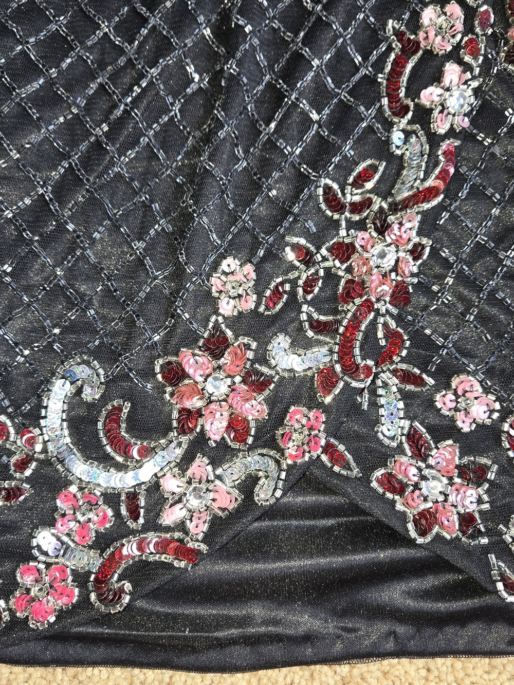 Primavera Couture Women's Size 2 Black Sequined Beaded Floral Lattice Mini Dress - Picture 10 of 10